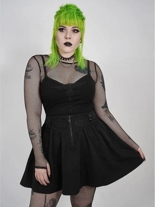 Gothic Metal Ghost Pendant Thorn Desire Decal Daily High Waist Club Mini Skirt