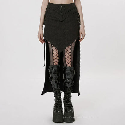 Gothic Style A-shaped Design Jacquard Dark Asymmetrical Personality Long Skirt