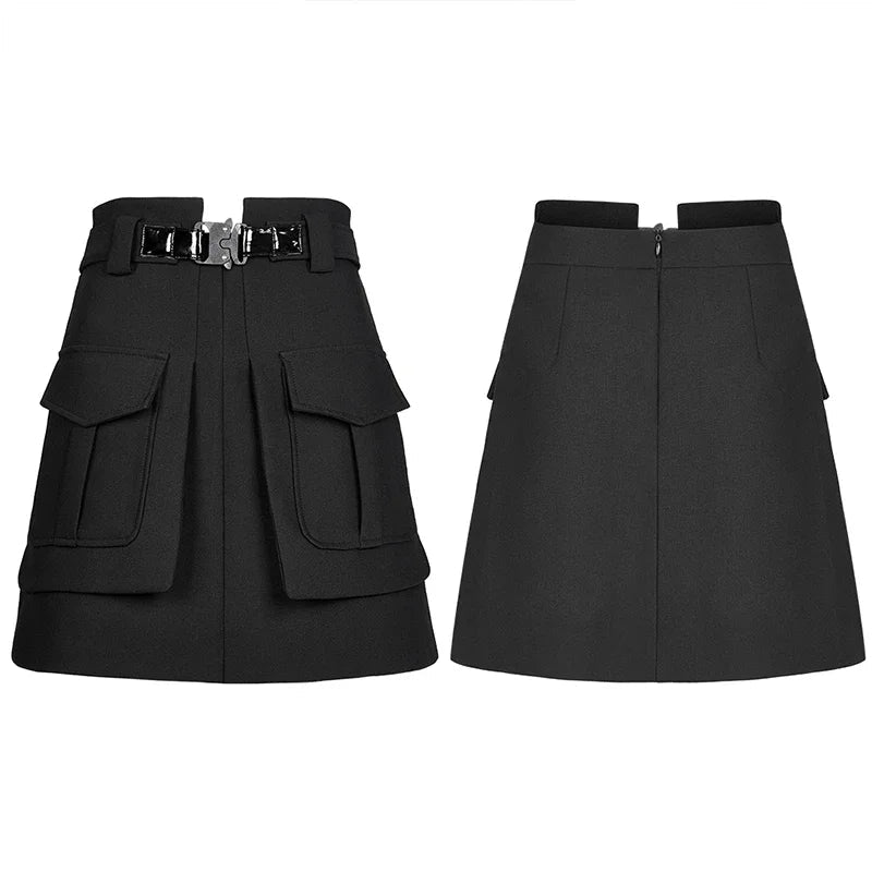 Collect Waist a Line Black Half Personality Mini Functional Buckle Decoration Skirt