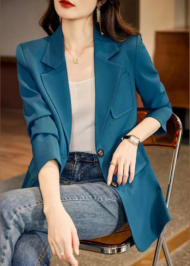 Peacock Blue Patchwork Coat Outwear Peter Pan Collar Spring Yj023