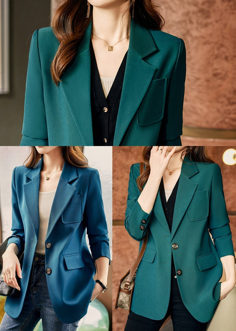 Peacock Blue Patchwork Coat Outwear Peter Pan Collar Spring Yj023