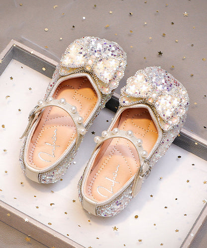 Bow Shoes Strap Zircon Kids Flat Pink for Buckle
