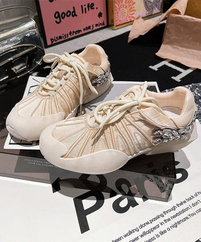 Flat Lace Pink Splicing Canvas Zircon Shoes Up for