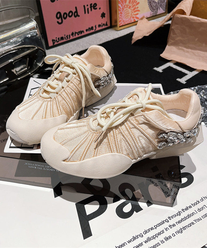 Flat Lace Pink Splicing Canvas Zircon Shoes Up for