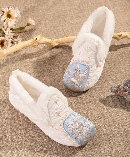 Pink Comfy Fuzzy Wool Lined Flat Shoes Embroidery Tq049