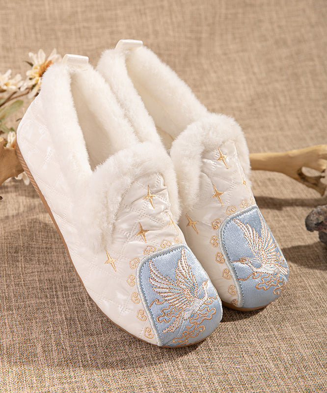 Pink Comfy Fuzzy Wool Lined Flat Shoes Embroidery Tq049
