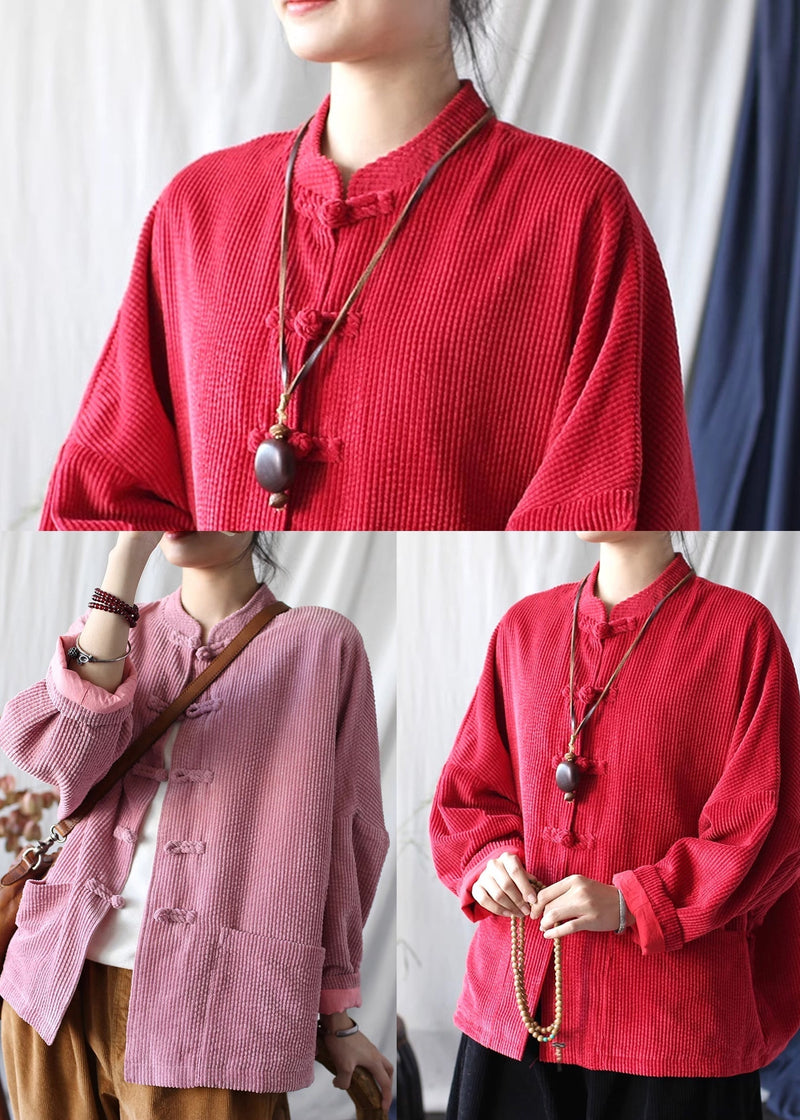 Pink Corduroy Oriental Coat Oversized Spring Tj016