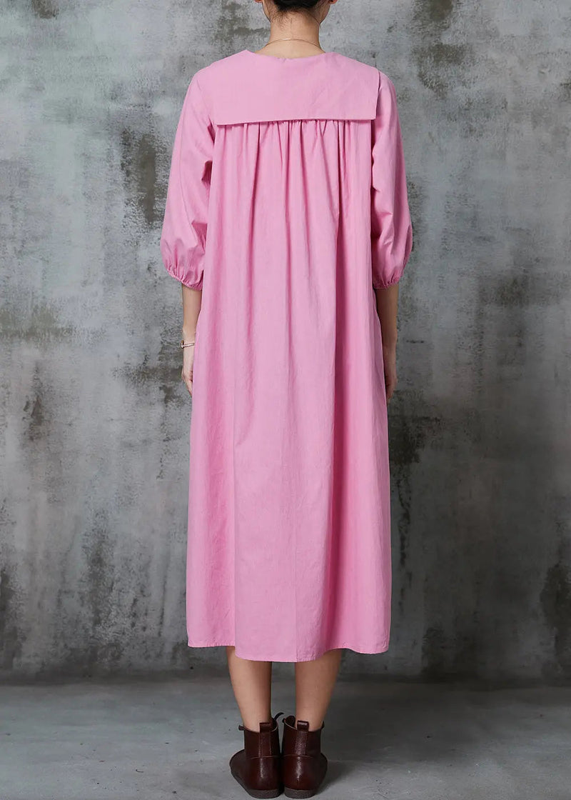 Pink Cotton Long Dresses Oversized Button Down Half Sleeve Jk1009