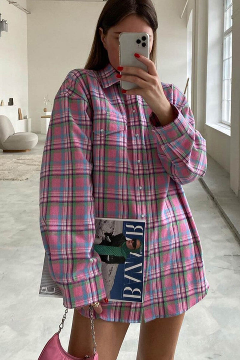 Pink Cotton Plaid Blouse