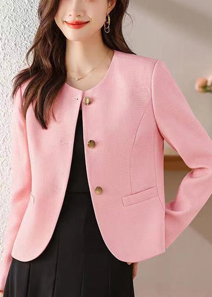 Pink Cotton Short Coats Metal Buttons Spring Yj029