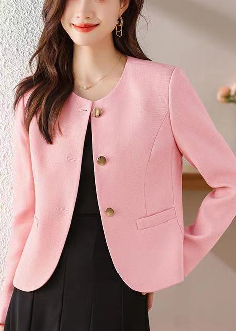 Pink Cotton Short Coats Metal Buttons Spring Yj029