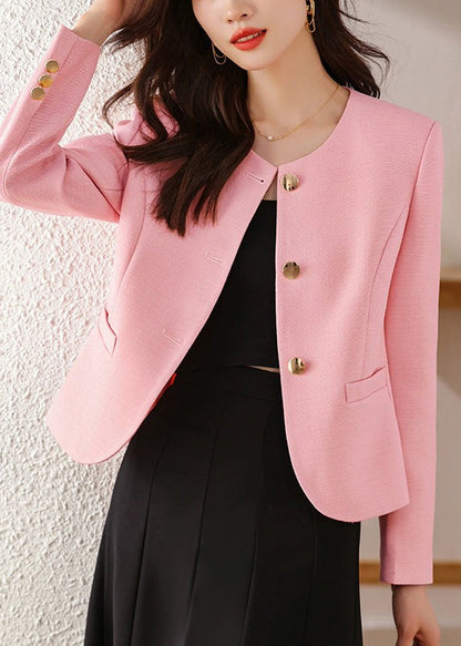 Pink Cotton Short Coats Metal Buttons Spring Yj029
