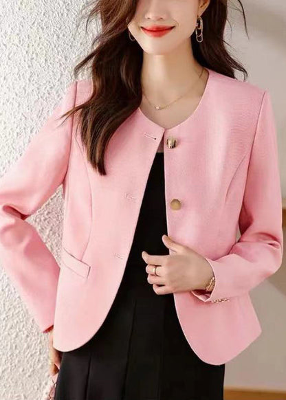 Pink Cotton Short Coats Metal Buttons Spring Yj029
