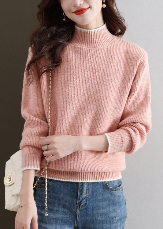 Pink Cozy Thick Knit Fall Sweater Turtleneck Qs032