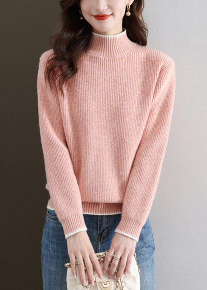Pink Cozy Thick Knit Fall Sweater Turtleneck Qs032