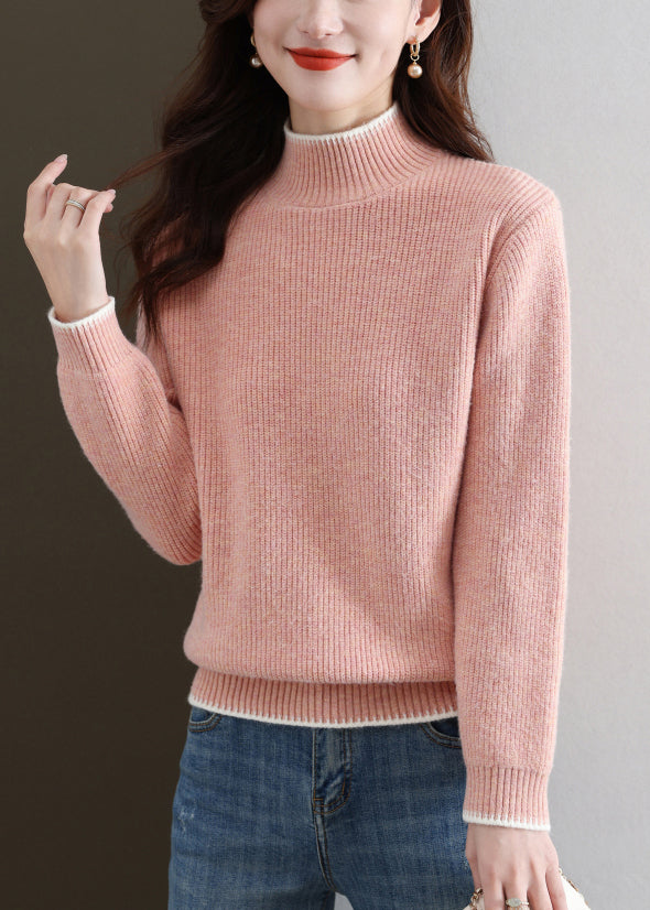 Pink Cozy Thick Knit Fall Sweater Turtleneck Qs032