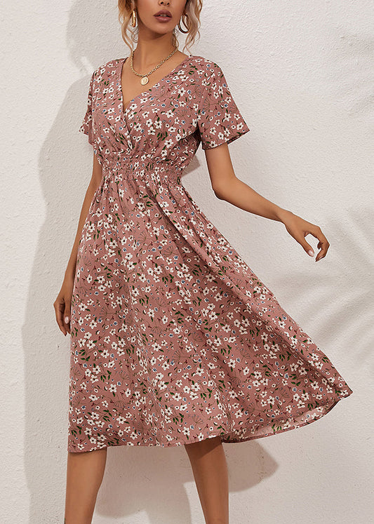 Pink Elastic Waist Party Maxi Dress Short Sleeve Ly1959
