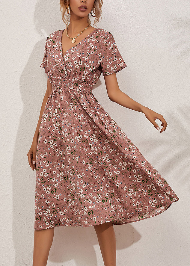 Pink Elastic Waist Party Maxi Dress Short Sleeve Ly1959