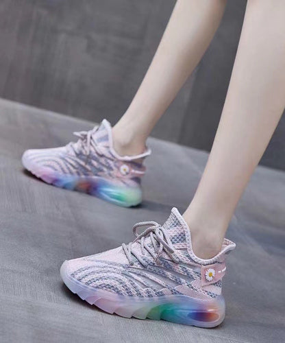 Pink Lace Up Splicing Breathable Mesh Platform Sport Shoes Kj027