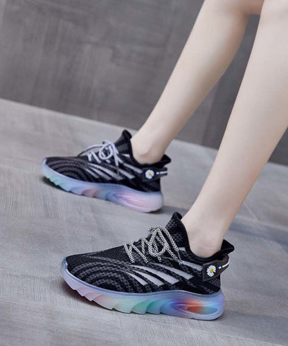 Pink Lace Up Splicing Breathable Mesh Platform Sport Shoes Kj027