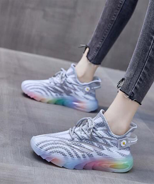 Pink Lace Up Splicing Breathable Mesh Platform Sport Shoes Kj027