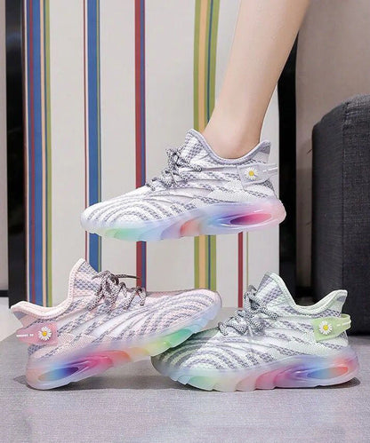 Pink Lace Up Splicing Breathable Mesh Platform Sport Shoes Kj027