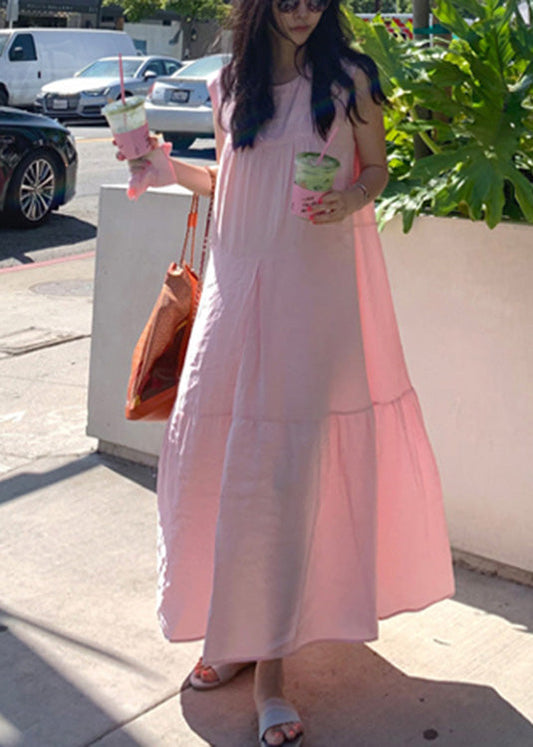 Pink Patchwork Cozy Cotton Long Dresses Summer Lc0056