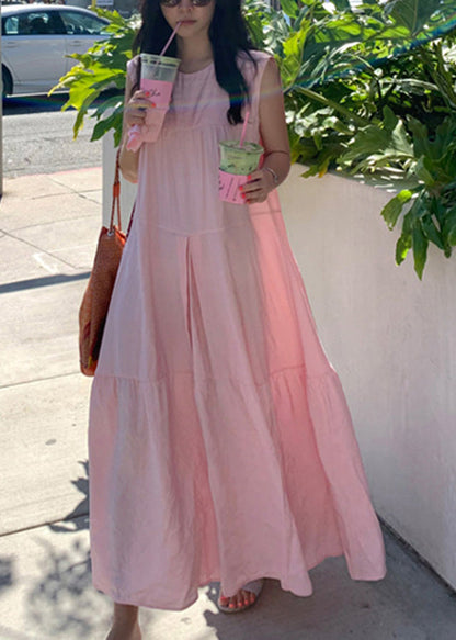 Pink Patchwork Cozy Cotton Long Dresses Summer Lc0056