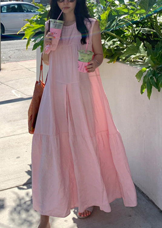 Pink Patchwork Cozy Cotton Long Dresses Summer Lc0056
