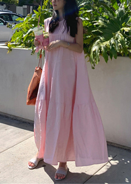 Pink Patchwork Cozy Cotton Long Dresses Summer Lc0056