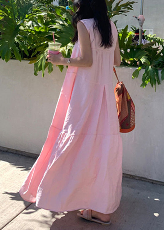 Pink Patchwork Cozy Cotton Long Dresses Summer Lc0056