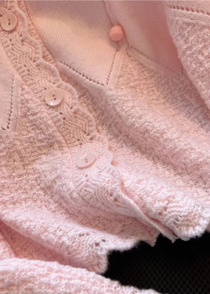 Pink Patchwork Knit Cardigan Oversized Spring Yo024