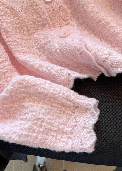 Pink Patchwork Knit Cardigan Oversized Spring Yo024