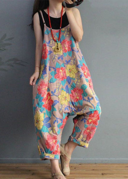 Pink Pockets Cotton Jumpsuit High Waist Summer Mn045