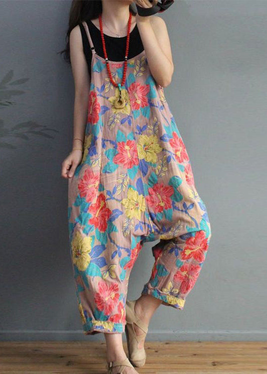 Pink Pockets Cotton Jumpsuit High Waist Summer Mn045