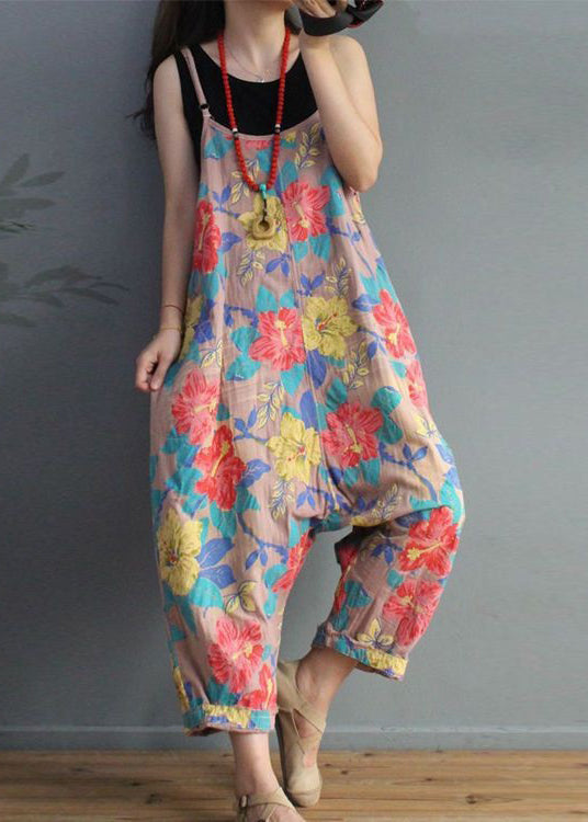 Pink Pockets Cotton Jumpsuit High Waist Summer Mn045