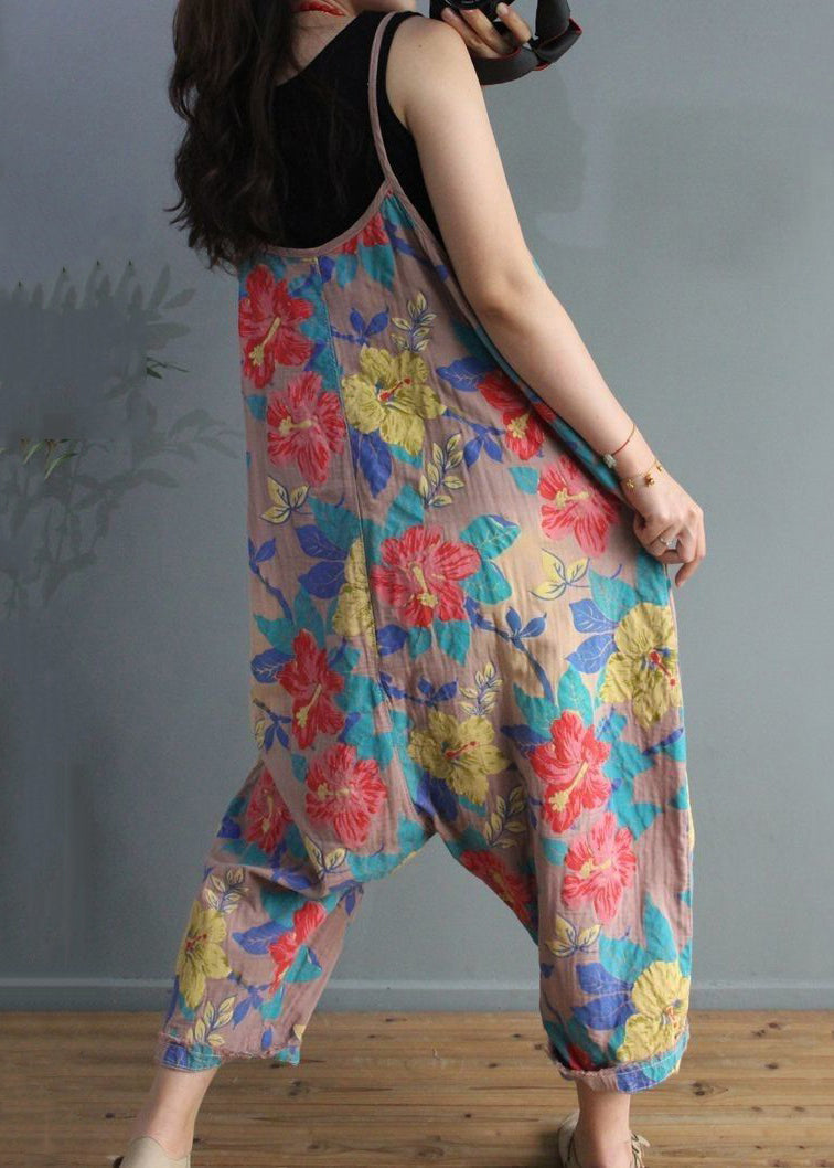 Pink Pockets Cotton Jumpsuit High Waist Summer Mn045