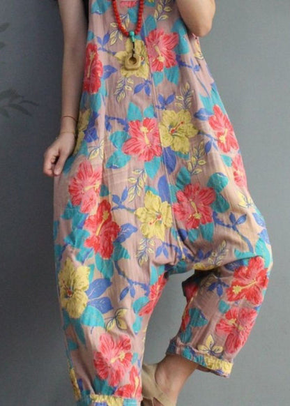 Pink Pockets Cotton Jumpsuit High Waist Summer Mn045