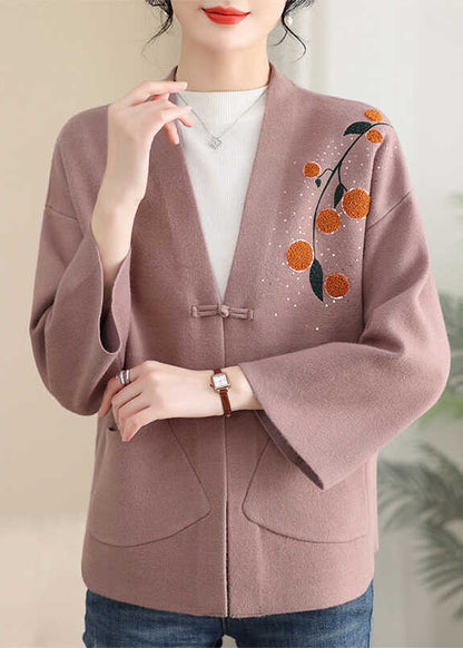 Pink Print Button Cotton Knit Coat Spring Ta023