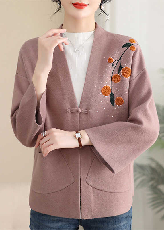 Pink Print Button Cotton Knit Coat Spring Ta023