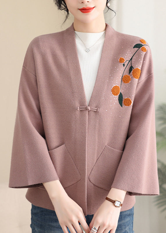 Pink Print Button Cotton Knit Coat Spring Ta023