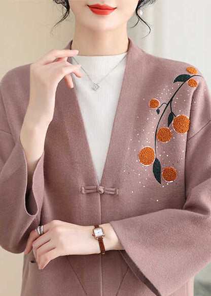 Pink Print Button Cotton Knit Coat Spring Ta023