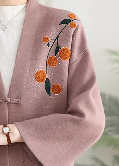 Pink Print Button Cotton Knit Coat Spring Ta023