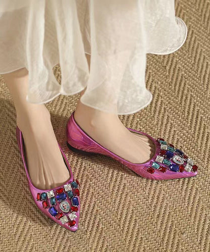 Pink Soft Comfy Pointed Toe Crystal Flat Feet Shoes Cz1036