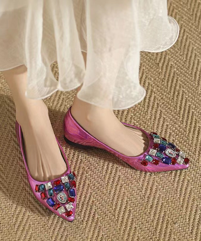 Pink Soft Comfy Pointed Toe Crystal Flat Feet Shoes Cz1036
