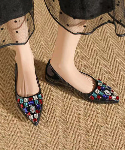 Pink Soft Comfy Pointed Toe Crystal Flat Feet Shoes Cz1036