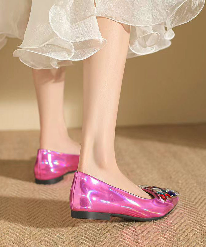 Pink Soft Comfy Pointed Toe Crystal Flat Feet Shoes Cz1036