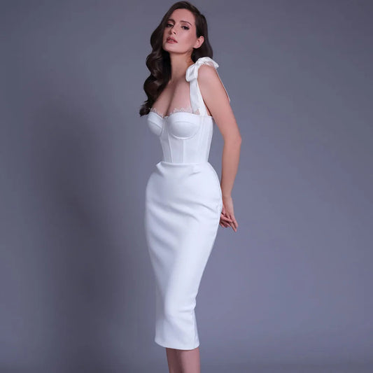 New Pink White Sleeveless Bodycon Midi Dress