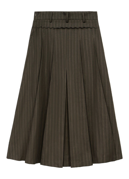 Dark Brown Pinstriped Pleated Midi Skirt