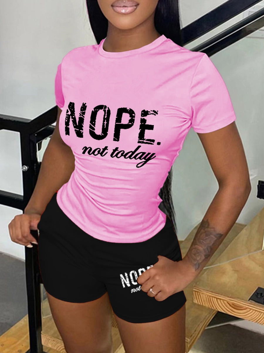 Nope Not Today Letter Print Shorts Set Ar5010